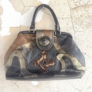 Vintage NAS Bag Patchwork Satchel Handbag Mixed Media Metallic Western 90s Boho